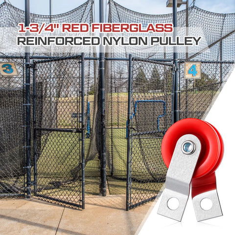 Red fiberglass reinforced nylon pulley pack 50 pieces for baseball batting cage netting cable system replacement parts.