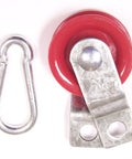1-3/4 Inch Red Nylon Pulley And 1/4 Inch Zinc Plated Spring Hook Set For Netting And Batting Cages With Fiberglass Reinforced Nylon Sheave