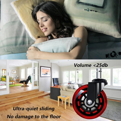 Three Inch Red Transparent Office Chair Wheels Set Of Five Swivel Casters For Carpet And Hard Floors Smooth And Quiet