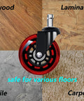 Three Inch Red Transparent Office Chair Wheels Set Of Five Swivel Casters For Carpet And Hard Floors Smooth And Quiet