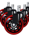 Three Inch Red Transparent Office Chair Wheels Set Of Five Swivel Casters For Carpet And Hard Floors Smooth And Quiet