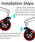 Installation of Three Inch Red Transparent Office Chair Wheels Set Of Five Swivel Casters For Carpet And Hard Floors with instructions