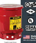 6 Gallon Galvanized Steel Oily Waste Can With Foot Pedal Self Closing Lid For Oil Rag Disposal OSHA Compliant Made In USA Red