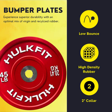 Two Inch Olympic Rubber Bumper Weight Plates With Shock Absorption For Barbells Beefy Multi Color 45 Pound Plate