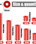 Size chart of 105 Red Outlet Screw Spacers from 195 Pieces Electrical Outlet Extender Kit