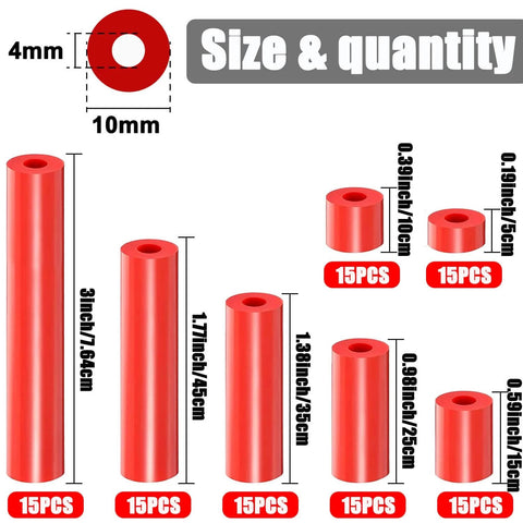 Size chart of 105 Red Outlet Screw Spacers from 195 Pieces Electrical Outlet Extender Kit