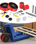 All In One Pallet Jack Wheels Kit For Most Hand Pallet Jacks, Includes 7x2 Steering Wheels, 3x3.75 Load Wheels, Red Polyurethane Replacement
