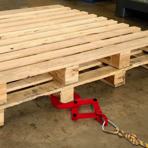 Beefy Heavy Duty Pallet Puller Clamp 1 Ton Steel Single Scissor Hook For Lifting And Pulling Pallets With Five Point Nine Inch Jaw Opening