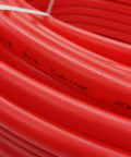 Close-up of red Three Quarter Inch 500 Foot PEX Tube Radiant Floor Heating Red EVOH Coated High Pressure Pipe showing details.