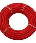 Red coil of Three Quarter Inch 500 Foot PEX Tube Radiant Floor Heating Red EVOH Coated High Pressure Pipe for hydronic heating systems.