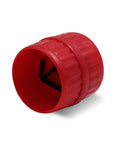 Roter Allzweck-Rohrentgrater für PVC, Kupfer, Aluminium, Messing und Stahl mit Funktionen zum Innen- und Außenausdrehen, Seitenansicht.