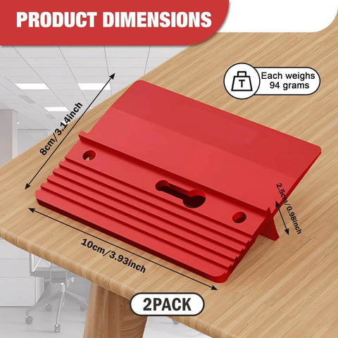 Red 2 Pieces Roof Plaster Positioning & Fixing Board on table, size 10cm x 8cm, showing product dimensions and weight 94 grams each.