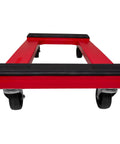 Front view of a red plastic 4-wheel furniture dolly with steel-reinforced frame and 4-inch swivel casters, 1200 lbs capacity, 18x30 inch, 1-pack.