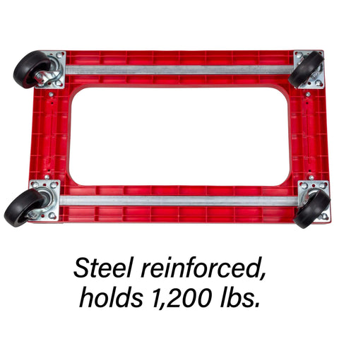 Top view of the Plastic 4-Wheel Furniture Dolly with Steel-Reinforced Frame and 4-Inch 4-Way Swivel Casters, 1200 Lbs Capacity.