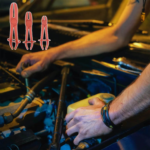 Three Pack Plastic Hose Pinch Off Pliers Set For Automotive Hoses And Fuel Lines Red Plastic Line Clamp Pliers Ideal For Radiator Brake Coolant Gas Lines And General Vehicle Maintenance