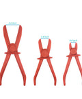 Three Pack Plastic Hose Pinch Off Pliers Set For Automotive Hoses And Fuel Lines Red Plastic Line Clamp Pliers Ideal For Radiator Brake Coolant Gas Lines And General Vehicle Maintenance showing different sizes.