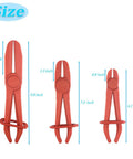Three Pack Plastic Hose Pinch Off Pliers Set For Automotive Hoses And Fuel Lines Red Plastic Line Clamp Pliers with size measurements