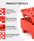 Red 6 Pack Plastic Pallets Lightweight Nestable Polyethylene Floor Pallets With Moisture Proof Mesh Surface stacked