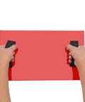 Hands holding Heavy Duty Concrete Mold 434x252mm Reusable Plastic Formwork for Pavers and Slabs, shown in vibrant red color.