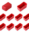 10 Pack Red Plastic Strut Channel Caps For 13/16 And 7/8 Tall Strut Channel Ends, made of soft PVC, showing all caps face up and one face down.