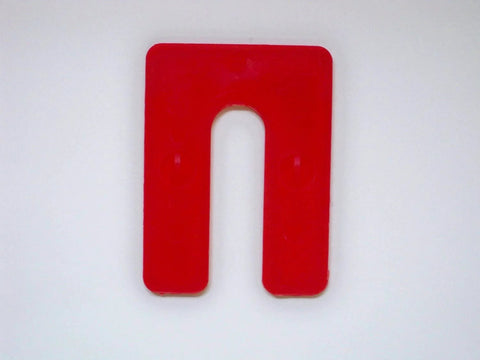 Red one-eighth inch plastic U shim from Plastic U Shims Variety Pack Blue One Sixteenth Inch Red One Eighth Inch Black One Quarter Inch Shims In Three By Four Inch Size Ten Pieces Each For A Total Of Thirty Color Coded Alignment Spacers For DIY Furniture Appliances And Automotive