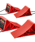 Heavy Duty Wheel Chocks For RVs And Campers, 4 Pack With Rope, Non Slip Hard Plastic Chocks That Keep Your Ride In Place On Any Terrain, Durable And Easy To Remove, Red PAHTTO