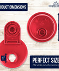 Red wide mouth plastic jar lids with flip cap and pour spout, USA made, for Kerr and Ball jars, reusable for wet and dry foods.