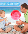 Father and son playing with red 3 otters 6PCS Playground Balls, 8.5 Inches Beach Ball for Kids on sandy beach