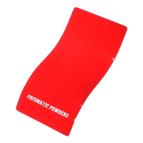 A curved sample panel showcasing Astatic Red Solid Tone Polyester Powder Coating 1 LB High Gloss Finish For Automotive Metal Wheels And Parts
