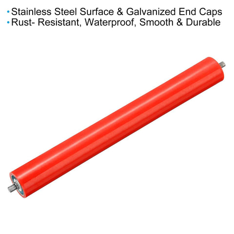 Durable Polyurethane Coated Conveyor Roller 2.4 Inch Diameter 20 Inch Length Red with Stainless Steel Shaft and Galvanized End