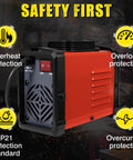 200 Amp Arc Welder Kit For Home And DIY Portable 110V Stick Welder showing safety features and IGBT inverter