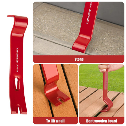 Four Piece Cr V Steel Pry Bar Set With Nail Pullers Including Cats Paw 12 Inch And 8 Inch Claws 10 Inch Flat Pry Bar And 8 Inch End Cutting Pliers for prying and lifting tasks.