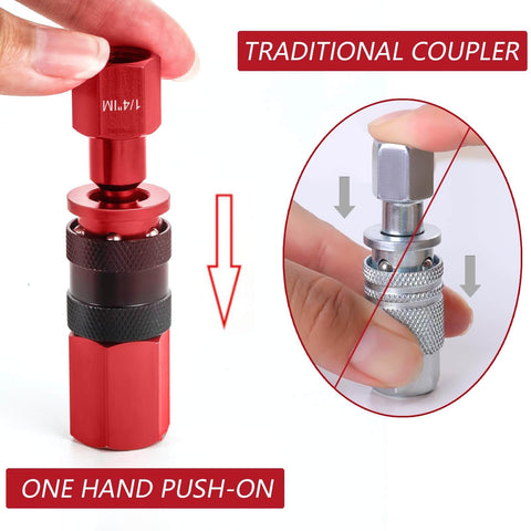 Universal Air Coupler And Plug Kit For Quarter Inch NPT Quick Connect Interchange Compatible With I M Aro And T Type in use