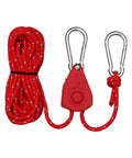 Stainless Steel Nylon Adjustable Rope Fastener With Fixed Buckle And Pulley For Awning Wind Ropes And Tent Ropes, red rope, carabiner clips