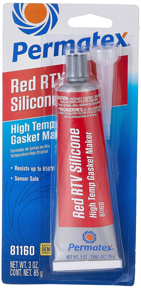 High-Temp Red RTV Silicone Gasket Maker, 3 Oz tube in packaging, heavy-duty sealant for forming in-place gaskets, temperature resists up to 650F