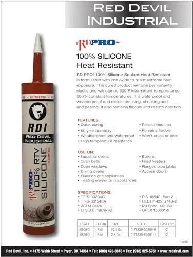 100 Percent Heat Resistant RTV Silicone Sealant, Red, 10 Ounces, 1 Pack, Built For Tough Temps In Ovens And Industrial Gear Like Belts