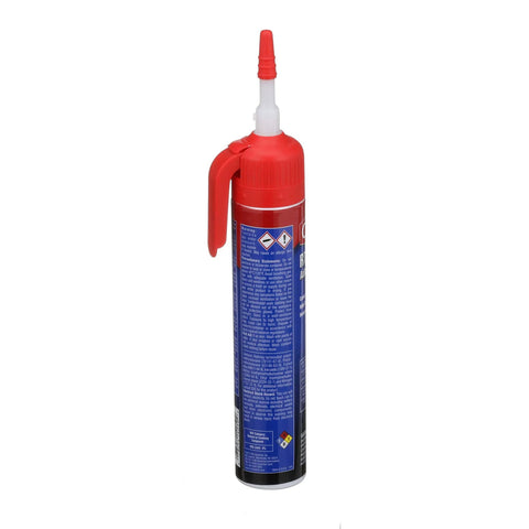 Side view of Red RTV Silicone Sealant For High Temperature Gaskets General Purpose Sealant 6.5 Wt Oz Tube with nozzle cap