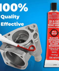 High Temp Red RTV Silicone Sealant 3 Oz Tube Sensor Safe Gasket And Hose Sealant For Auto, Appliances And DIY Projects, -70 To 650 Degrees F, Full Cure In 24 Hours shown with application on metal part