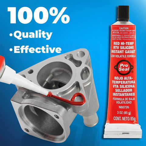 High Temp Red RTV Silicone Sealant 3 Oz Tube Sensor Safe Gasket And Hose Sealant For Auto, Appliances And DIY Projects, -70 To 650 Degrees F, Full Cure In 24 Hours shown with application on metal part