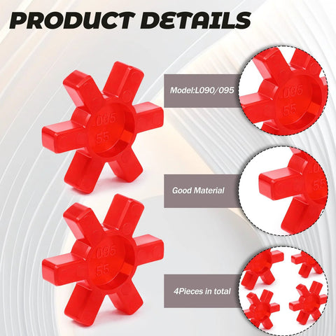 Flexible L095 NBR Rubber Spider Insert Set for L Jaw Couplings, 4 Pack Solid Spider Center Inserts In Red, product details view