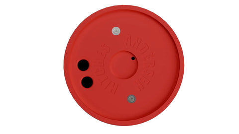 Red Andersen Hitches leveling block, circular top view, Heavy Duty RV Leveling Block Set 6 Pack With Free Step For Stable Parking