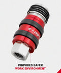 Five Pack All In One Universal Safety Exhaust Coupler Kit One Quarter Inch Body And NPT Red Hose Fittings for air tools