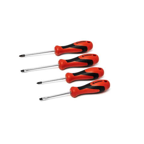Set of four screwdrivers from 180 Piece Professional Tool Set in Tool Storage Case - CTK180 with red handles and metal shafts