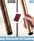 Before and after of metal pipe cleaned with Six Pack Red Scuff Pads Very Fine Grade for Paint Prep and Finishing