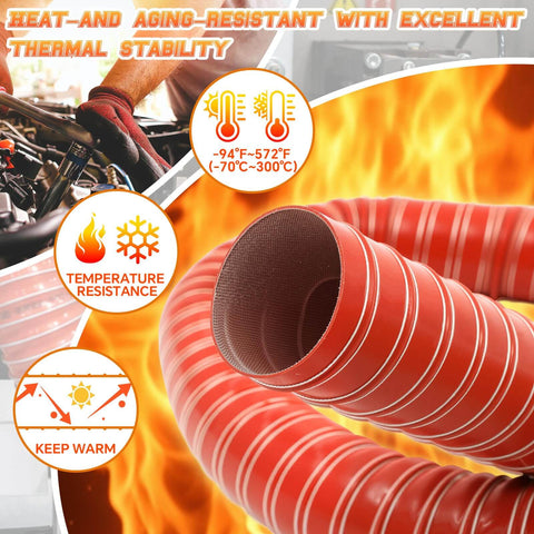 2 Inch Silicone Flexible Air Duct Hose For High Heat Exhaust And Dryer System, 10 Foot Length, Red Ducting With Flames Background