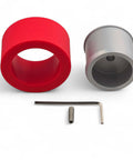 2 Inch High Grip Polyurethane Traction Wheels Pair with CNC aluminum hubs, red and silver, for robotics and DIY projects.