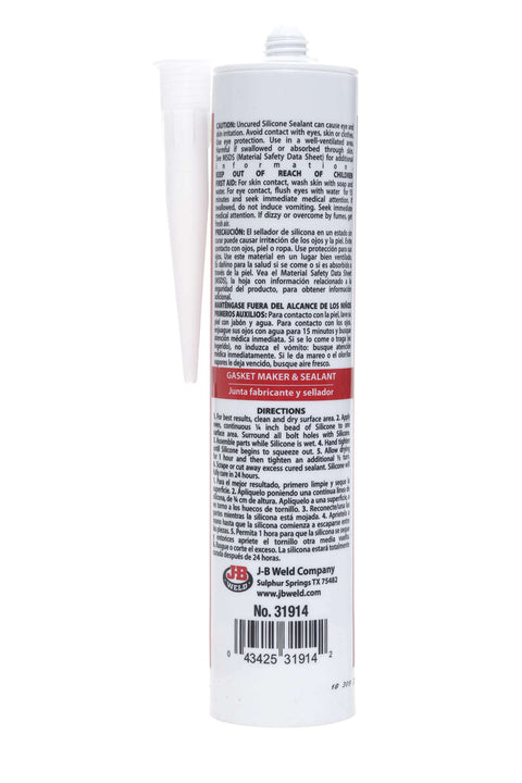 Back view of Red High Temperature RTV Silicone Gasket Maker And Sealant For Auto Shop Boat And Heavy Machinery, 10.3 oz tube