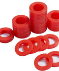 Silicone Hose Washers Set for Outdoor Garden Hoses and Faucets, 40 Pack Red O-Rings, 3/4 Inch Gasket Replacement, visible in stacks.
