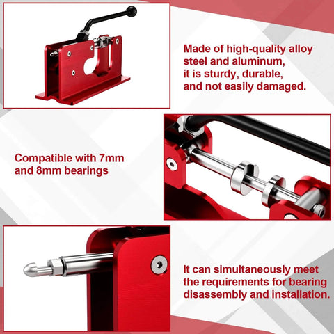 Bearings Press And Puller Tool For Skateboards And Longboards 8mm Bearings No Sweat Easy Lever Action Red Close-up