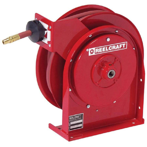 1/4 Inch By 35 Foot Spring Driven Hose Reel For Air And Water With Reinforced Steel Base, Stress Free Full Flow Swivel